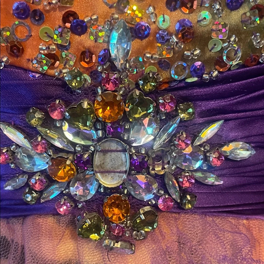 Riva Designs Purple and Gold Strapless Prom Dress - Picture 4 of 6